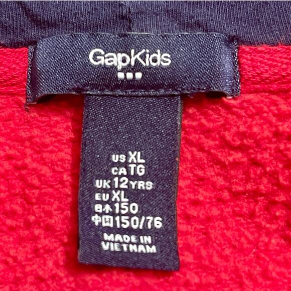 GAP Kids Logo Hoodie XL Boys Red Blue Full Zip A-0039 - Picture 5 of 11